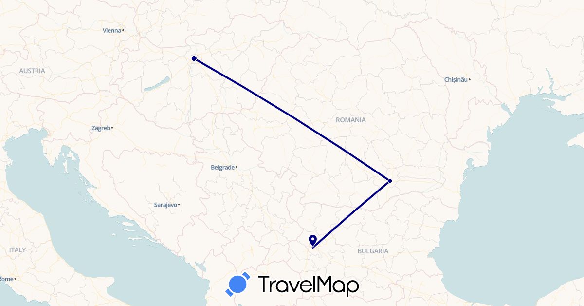 TravelMap itinerary: driving in Bulgaria, Hungary, Romania (Europe)